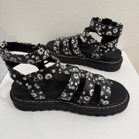 Union Bay Downtown Gladiator Blk/Wht Floral Strappy Chunky Sandals Womens Sz 10M - Picture 4 of 6